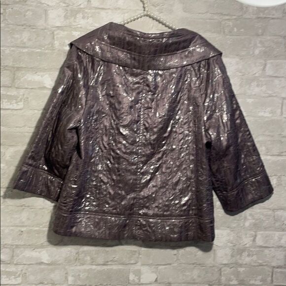 Erin London Pewter Glitz Bomber Jacket Quarter Sleeve, Pockets Size Medium - Picture 4 of 11